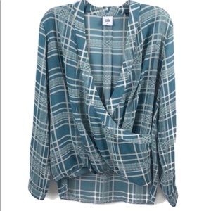 Cabi #3068 Windowpane Wrap Blouse Size M Top